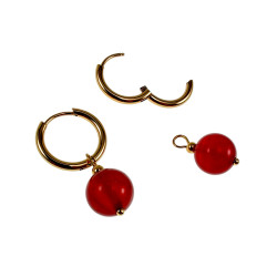 ∅16mm x 2mm Oorringen Dames - Verguld RVS - Oorbellen met Rode Carneool Agaat Hanger