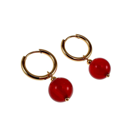 ∅Oorringen Dames Verguld RVS Oorbellen met Rode Carneool Agaat Hanger