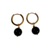 ∅16mm x 2mm Oorringen Dames - Verguld RVS - Oorbellen met Obsidiaansteen Hanger