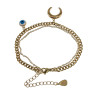 15cm tot 19cm Gelaagde Armband Dames - Verguld RVS - Dubbele Armband met Halve Maan en Turks Oog - Verstelbaar