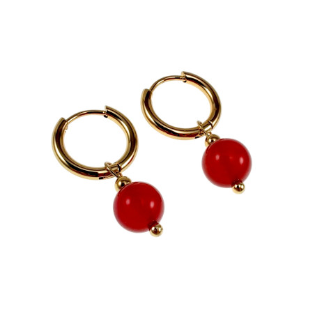 Oorringen Dames Verguld RVS Oorbellen met Rode Carneool Agaat Hanger