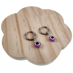 ∅16mm x 2mm Oorringen Dames RVS Oorbellen met Paarse Turks Oog Hanger