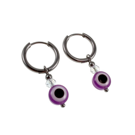 ∅16mm x 2mm Oorringen Dames RVS Oorbellen met Paarse Turks Oog Hanger