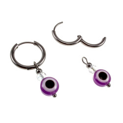 ∅16mm x 2mm Oorringen Dames RVS Oorbellen met Paarse Turks Oog Hanger