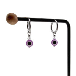 ∅16mm x 2mm Oorringen Dames RVS Oorbellen met Paarse Turks Oog Hanger
