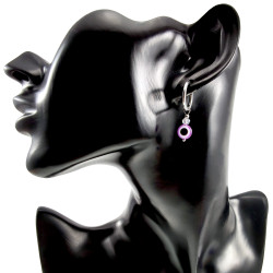 ∅16mm x 2mm Oorringen Dames RVS Oorbellen met Paarse Turks Oog Hanger