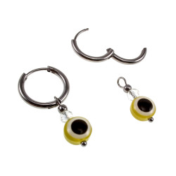 ∅16mm x 2mm Oorringen Dames - Gepolijst RVS - Oorbellen met Gele Turks Oog Hanger