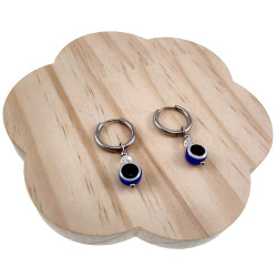 ∅16mm x 2mm Oorringen Dames - RVS Oorbellen met Blauw Turks oog Hanger