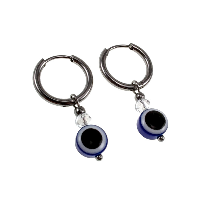 ∅16mm x 2mm Oorringen Dames - RVS Oorbellen met Blauw Turks oog Hanger ∅16mm x 2mm Oorringen Dames - RVS Oorbellen met Blauw Turks oog Hanger