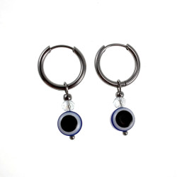 ∅16mm x 2mm Oorringen Dames - RVS Oorbellen met Blauw Turks oog Hanger