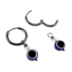 ∅16mm x 2mm Oorringen Dames - RVS Oorbellen met Blauw Turks oog Hanger