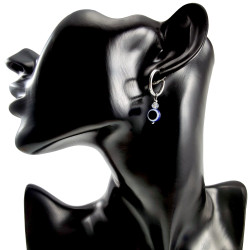 ∅16mm x 2mm Oorringen Dames - RVS Oorbellen met Blauw Turks oog Hanger