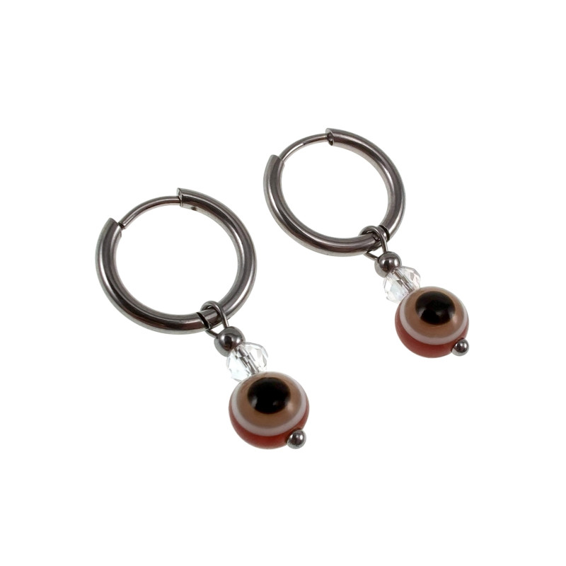 ∅16mm x 2mm Oorringen Dames RVS Oorbellen met Bruine Turks oog Hanger ∅16mm x 2mm Oorringen Dames RVS Oorbellen met Bruine Turks oog Hanger