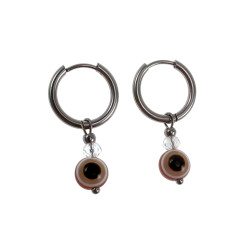 ∅16mm x 2mm Oorringen Dames RVS Oorbellen met Bruine Turks oog Hanger