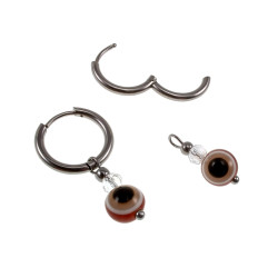 ∅16mm x 2mm Oorringen Dames RVS Oorbellen met Bruine Turks oog Hanger