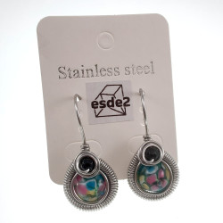 Dames RVS Druppelvormige Haakoorbellen - Turquoise Bloemen Muranoglas