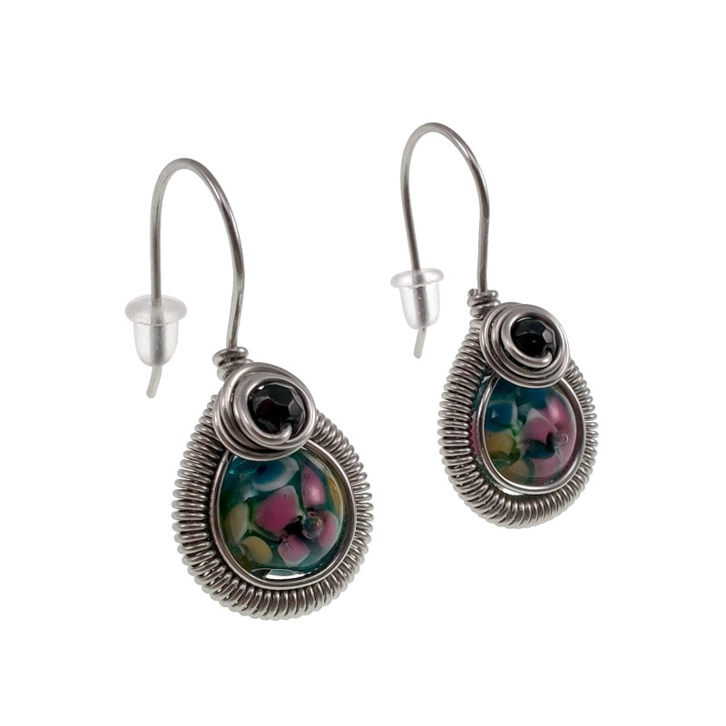 Dames RVS Druppelvormige Haakoorbellen - Turquoise Bloemen Muranoglas Dames RVS Druppelvormige Haakoorbellen - Turquoise Bloemen Muranoglas