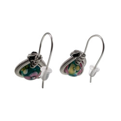 Dames RVS Druppelvormige Haakoorbellen - Turquoise Bloemen Muranoglas