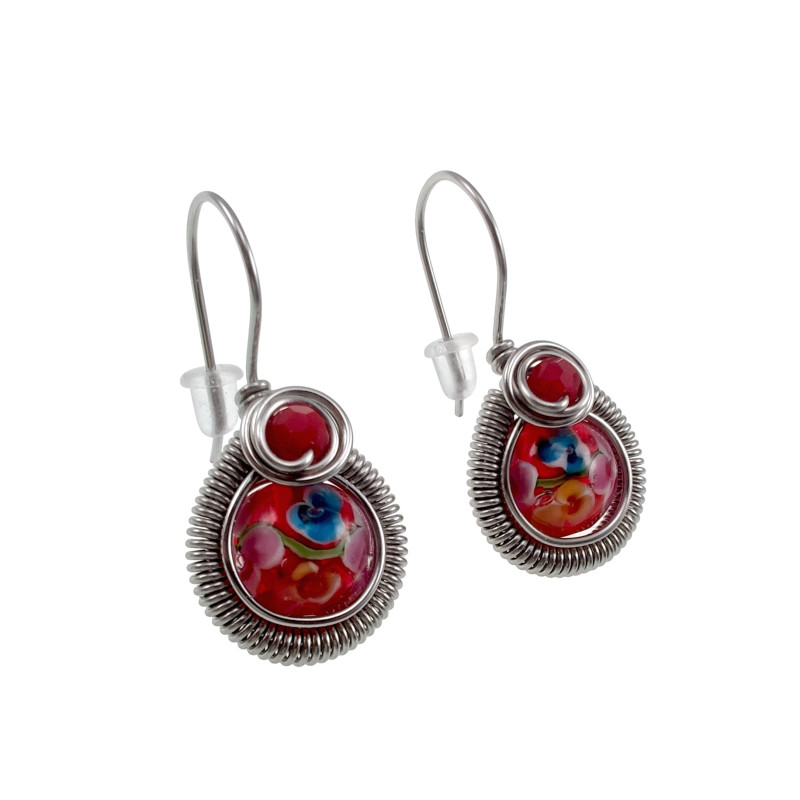 Dames RVS Druppelvormige Haakoorbellen - Rood Bloemen Muranoglas Dames RVS Druppelvormige Haakoorbellen - Rood Bloemen Muranoglas