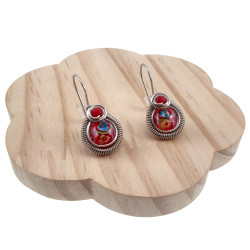 Dames RVS Druppelvormige Haakoorbellen - Rood Bloemen Muranoglas