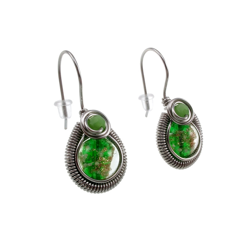 Dames RVS Druppelvormige Haakoorbellen met Groen Muranoglas Dames RVS Druppelvormige Haakoorbellen met Groen Muranoglas