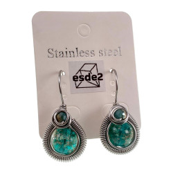 Dames RVS Druppelvormige Haakoorbellen met Turquoisegroene Muranoglas