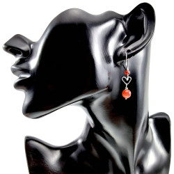 40mm Hartjes Oorhangers Dames - RVS - Lange Oorbellen - Haakoorbellen met Oranje-Rode Kattenoogsteen - Handgemaakt