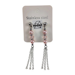 65 mm Lange Oorbellen Dames - Gepolist RVS - Elegante Roze Schelpparel- en Kristaloorbellen - Handgemaakt