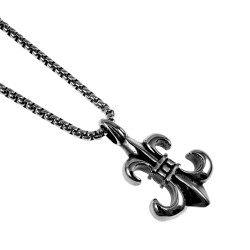 60cm x 3mm Jasseron-Ketting + Leliebloem Hanger Heren - Gepolijst RVS - Fleur de Lis Hanger met Ketting