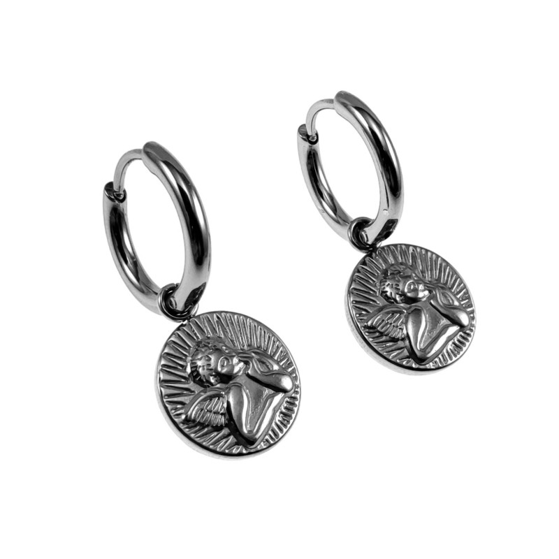 ∅16mm x 2mm Oorringen Dames - RVS - Oorbellen met Beschermengel Hanger ∅16mm x 2mm Oorringen Dames - RVS - Oorbellen met Beschermengel Hanger