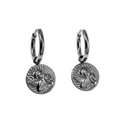 ∅16mm x 2mm Oorringen Dames - RVS - Oorbellen met Beschermengel Hanger