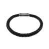 RVS en Echt Leer Zwarte Leren Armband - Ronde Gevlochten Armband Unisex