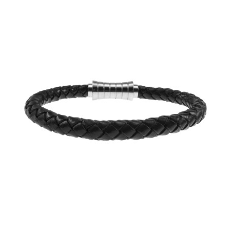 RVS en Echt Leer Zwarte Leren Armband - Ronde Gevlochten Armband Unisex