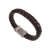 18cm Leren Armband Heren - Donkerbruin Leer Armband - Brede Gevlochten Armband - RVS Magneetsluiting
