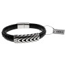 20cm Leer Armband Heren - Zwarte Leren Armband - Brede Armband met Gevlochten Details en Plaat - RVS Magneetsluiting