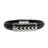 20cm Leer Armband Heren - Zwarte Leren Armband - Brede Armband met Gevlochten Details en Plaat - RVS Magneetsluiting