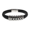 20cm Leer Armband Heren - Zwarte Leren Armband - Brede Armband met Gevlochten Details en Plaat - RVS Magneetsluiting