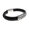 20cm Leer Armband Heren - Zwarte Leren Armband - Brede Armband met Gevlochten Details en Plaat - RVS Magneetsluiting