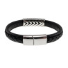 20cm Leer Armband Heren - Zwarte Leren Armband - Brede Armband met Gevlochten Details en Plaat - RVS Magneetsluiting