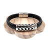 20cm Leer Armband Heren - Zwarte Leren Armband - Brede Armband met Gevlochten Details en Plaat - RVS Magneetsluiting