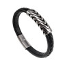 20cm Leer Armband Heren - Zwarte Leren Armband - Brede Armband met Gevlochten Details en Plaat - RVS Magneetsluiting