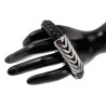 20cm Leer Armband Heren - Zwarte Leren Armband - Brede Armband met Gevlochten Details en Plaat - RVS Magneetsluiting