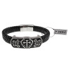18cm Leer Armband Heren - Zwarte Leren Armband - Brede Herenarmband met Schild- en Kruisdetails - RVS Magneetsluiting