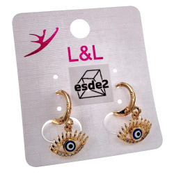 Roségold Plating - 22mm lange Oorrbellen met Turkse Oog Hanger
