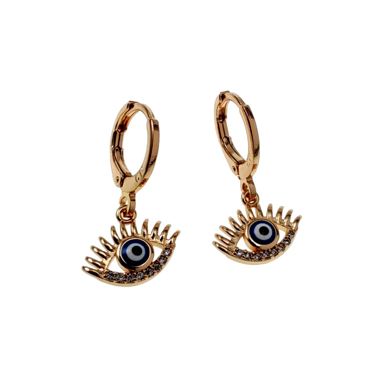 Roségold Plating - 22mm lange Oorrbellen met Turkse Oog Hanger Roségold Plating - 22mm lange Oorrbellen met Turkse Oog Hanger