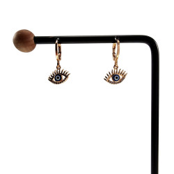 Roségold Plating - 22mm lange Oorrbellen met Turkse Oog Hanger