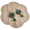 54mm Langer Orbellen Dames - RVS - Byzantijnse Haakoorbellen met Groene Kattenoogstenen - Boheems en Elegant - Handgemaakt