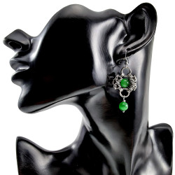 54mm Langer Orbellen Dames - RVS - Byzantijnse Haakoorbellen met Groene Kattenoogstenen - Boheems en Elegant - Handgemaakt