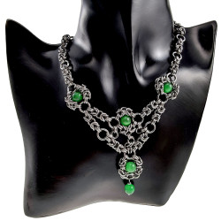 Dames RVS Byzantinischer Choker met Groene Kattenoogstenen Handgemaakt