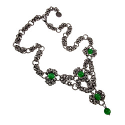 Dames RVS Byzantinischer Choker met Groene Kattenoogstenen Handgemaakt